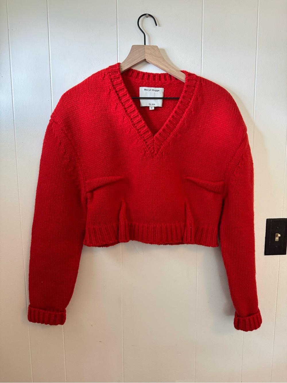 Meryll Rogge Red Cropped V-Neck Sweater